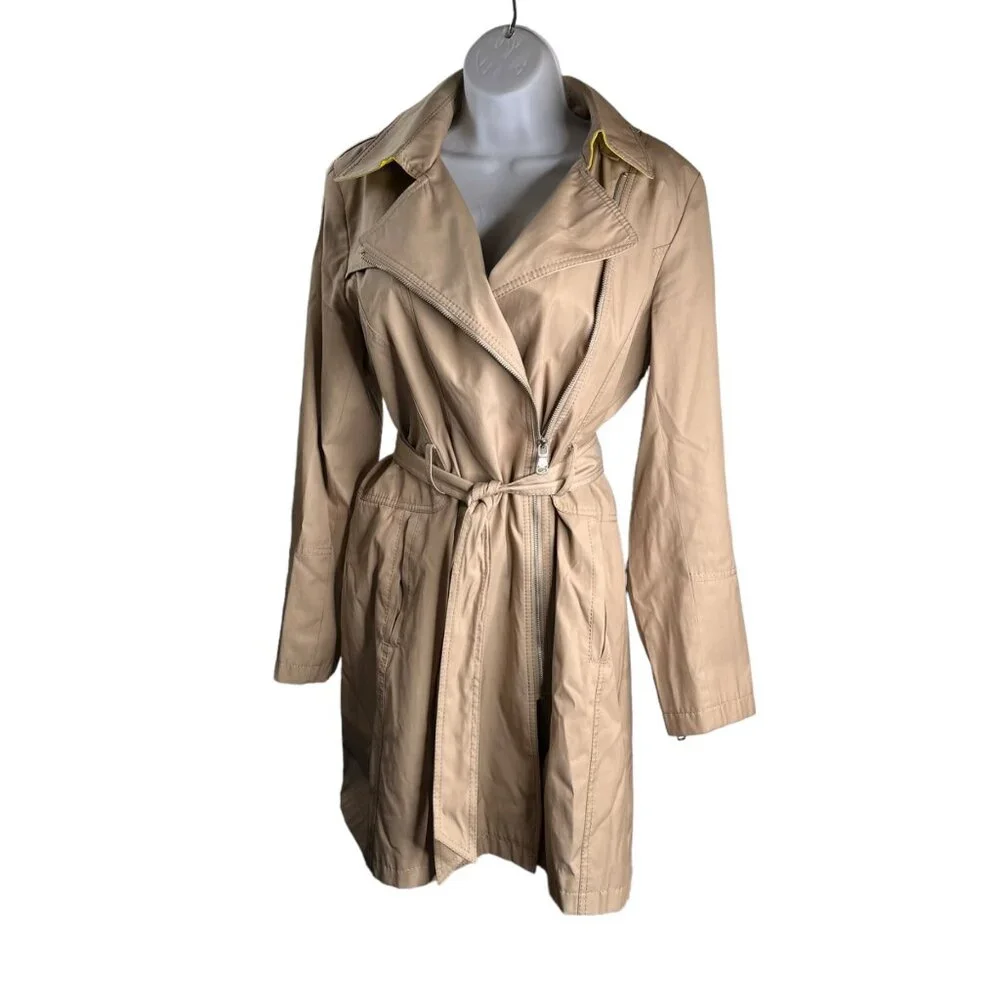 Vince Camuto Beige Trench Coat With Belt And Zippered Cuffs size large - Picture 2 of 12